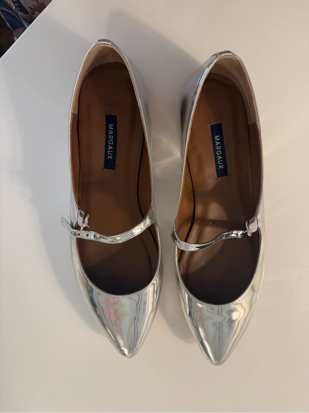 Margaux Metallic Silver Pointed Mary Jane Flats 41W